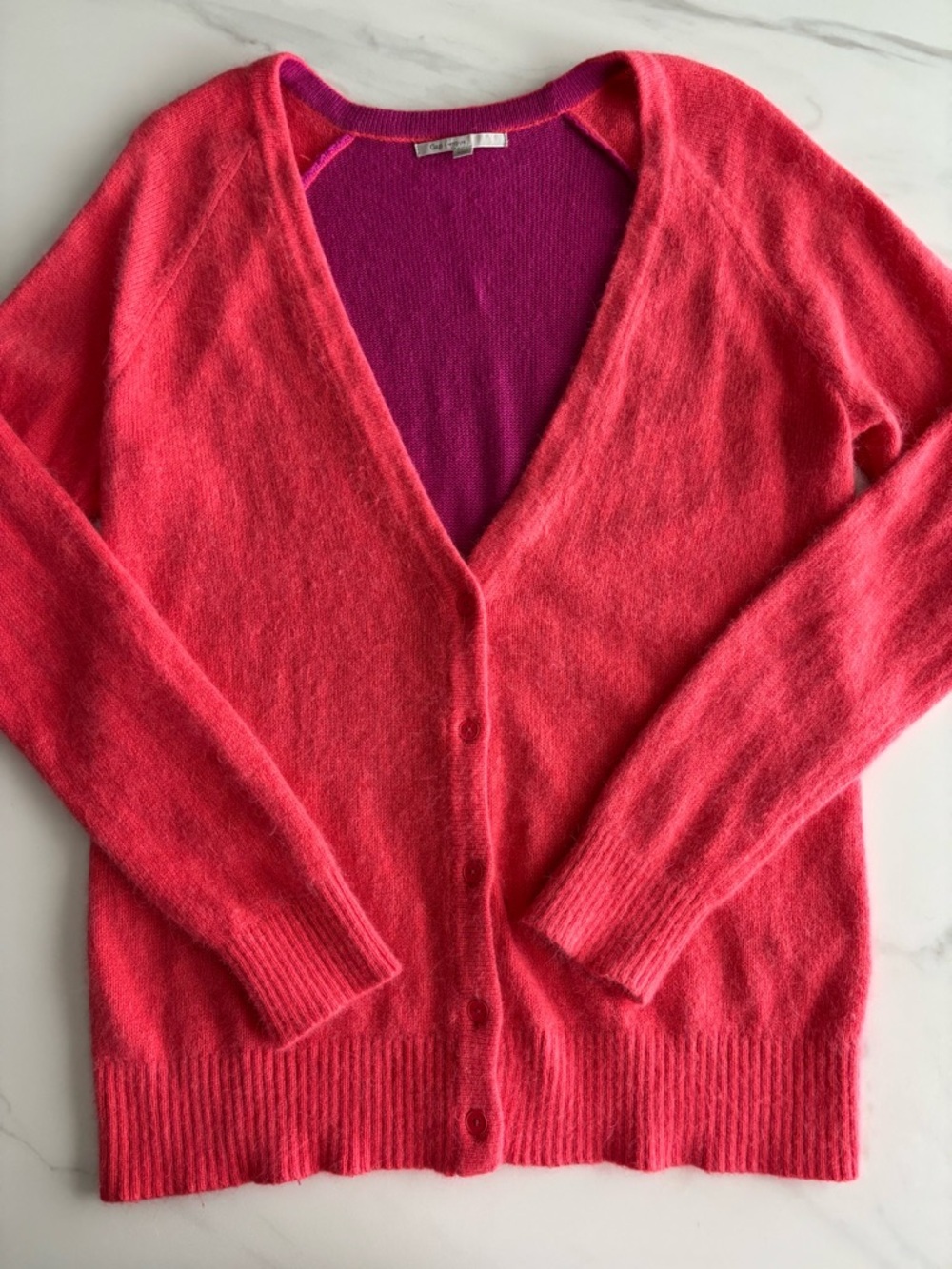GAP Coral Pink V-Neck Cashmere-Blend Cardigan Sz M